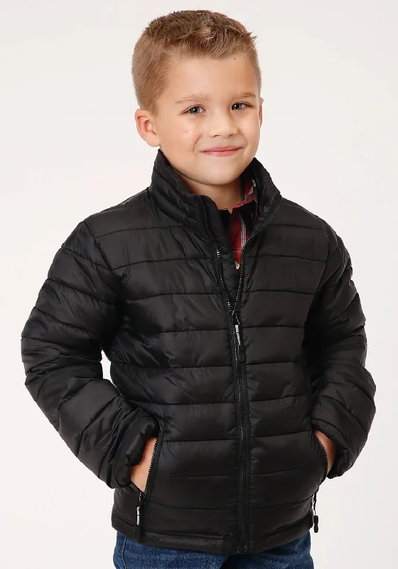 French Style Roper Boys Kids Black Nylon Crushable Poly Filled Jacket