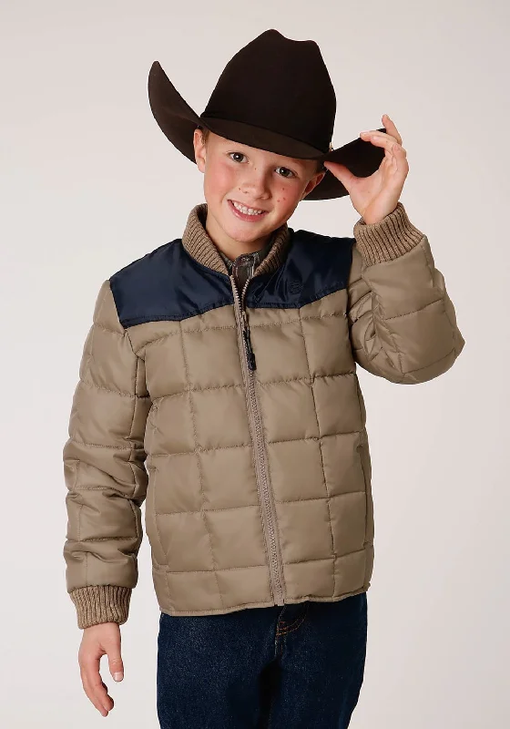 Fresh And Capable Roper Boys Khaki/Blue Polyester Insulated Western Jacket