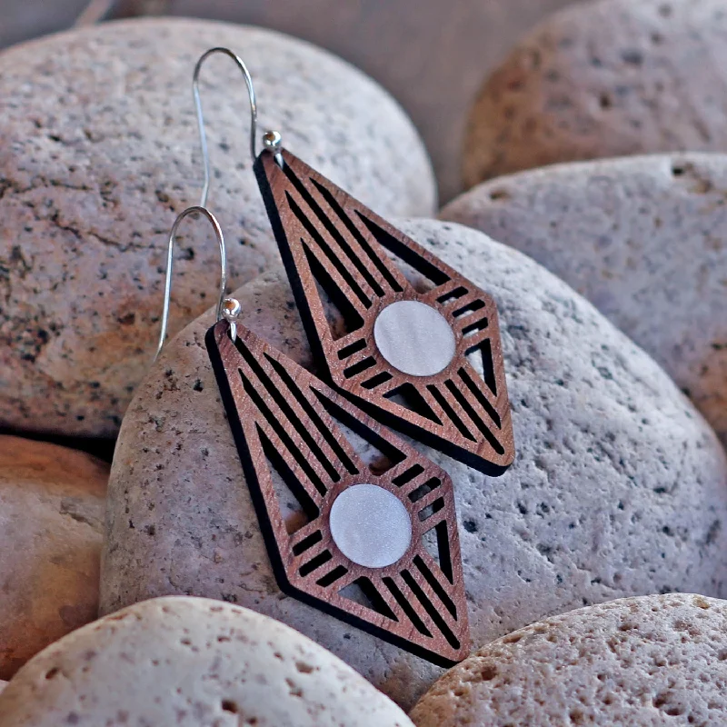 Carefree Style Diamond Zia Earrings in Walnut & Pearl