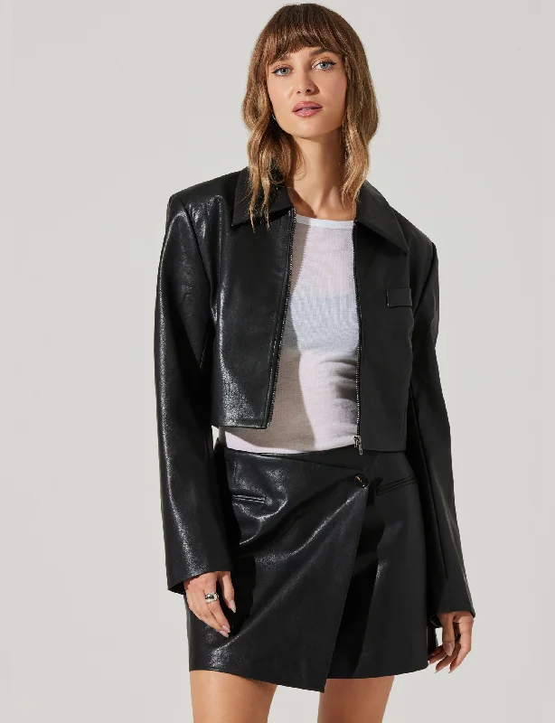 Round neck design Lindsay Cropped Jacket, Black