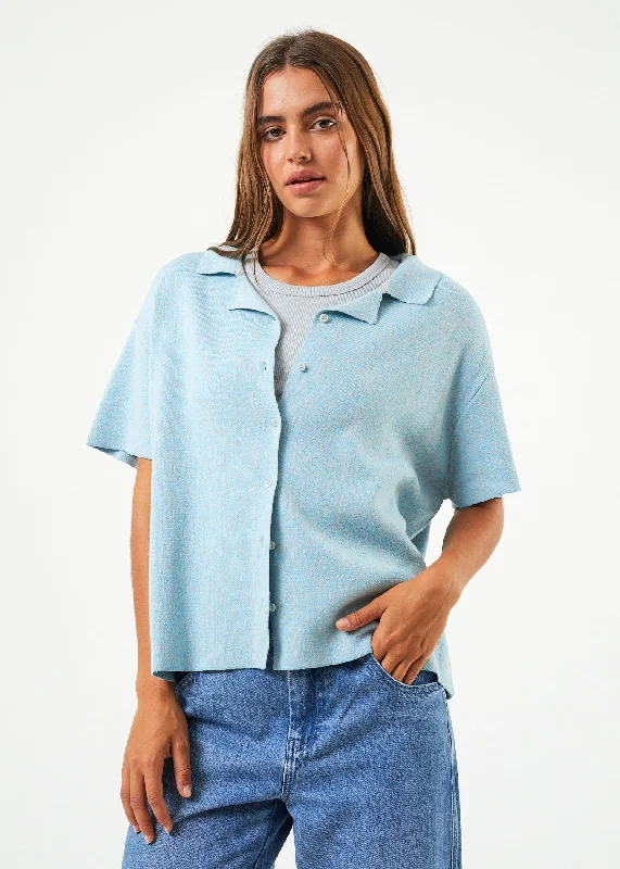 New Season Series AFENDS Womens Samia - Knit Shirt - Sky Blue