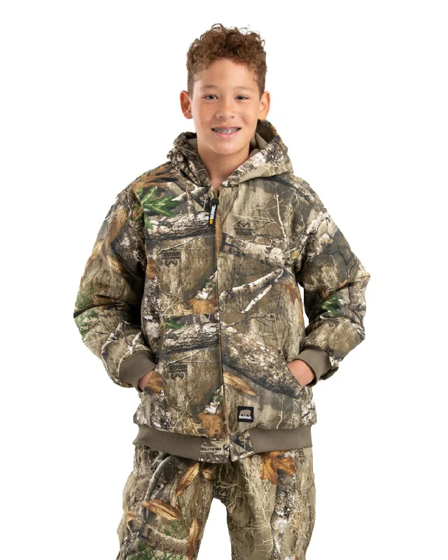High-waisted pants style Berne Boys Realtree Edge 100% Cotton Youth Hooded Jacket
