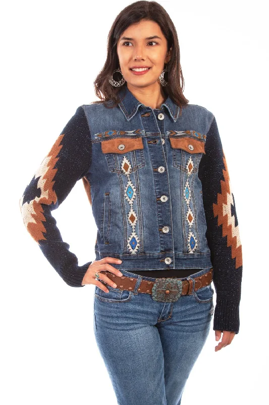 Relaxed Dresses Scully Womens Denim Cotton Blend Aztec Embroidered Jacket