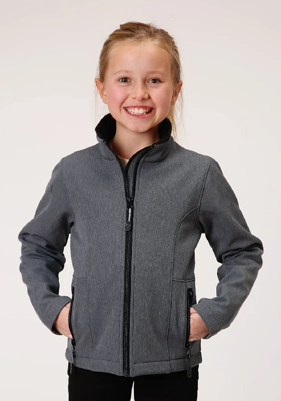 Multifunctional Style Roper Girls Heather Grey Polyester Softshell Jacket