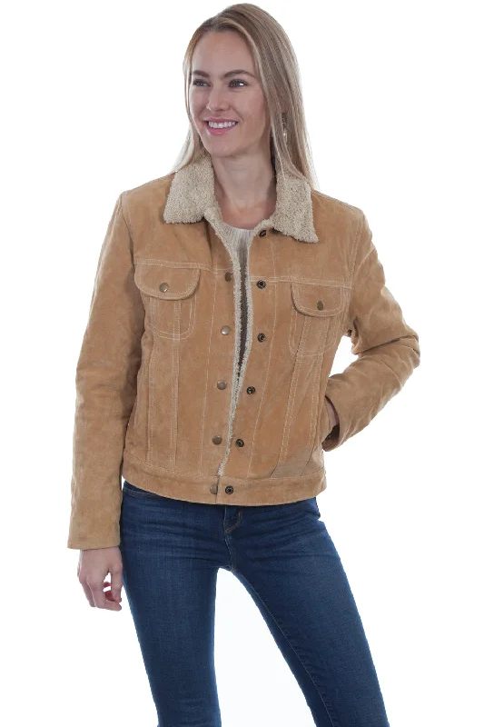 Trendy Wear Scully Womens Old Rust Suede Faux Fur Jean Jacket