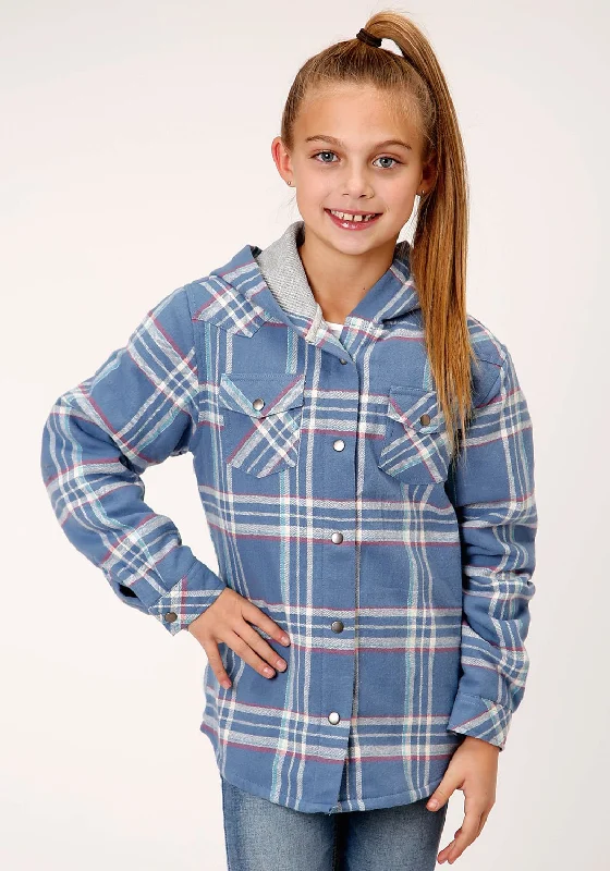 Basic Version Roper Girls Kids Blue 100% Cotton Thermal Lined Hooded Jacket