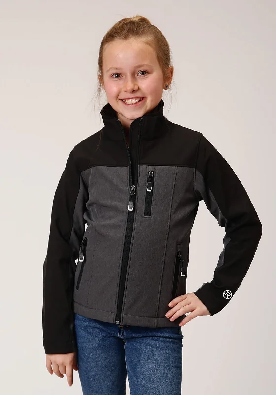 Fashion Pioneer Roper Girls Kids Grey/Black Polyester PCD Softshell Jacket