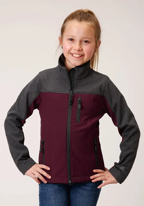 Youthful Street Fashion Roper Girls Kids Wine/Grey Polyester PCD Softshell Jacket