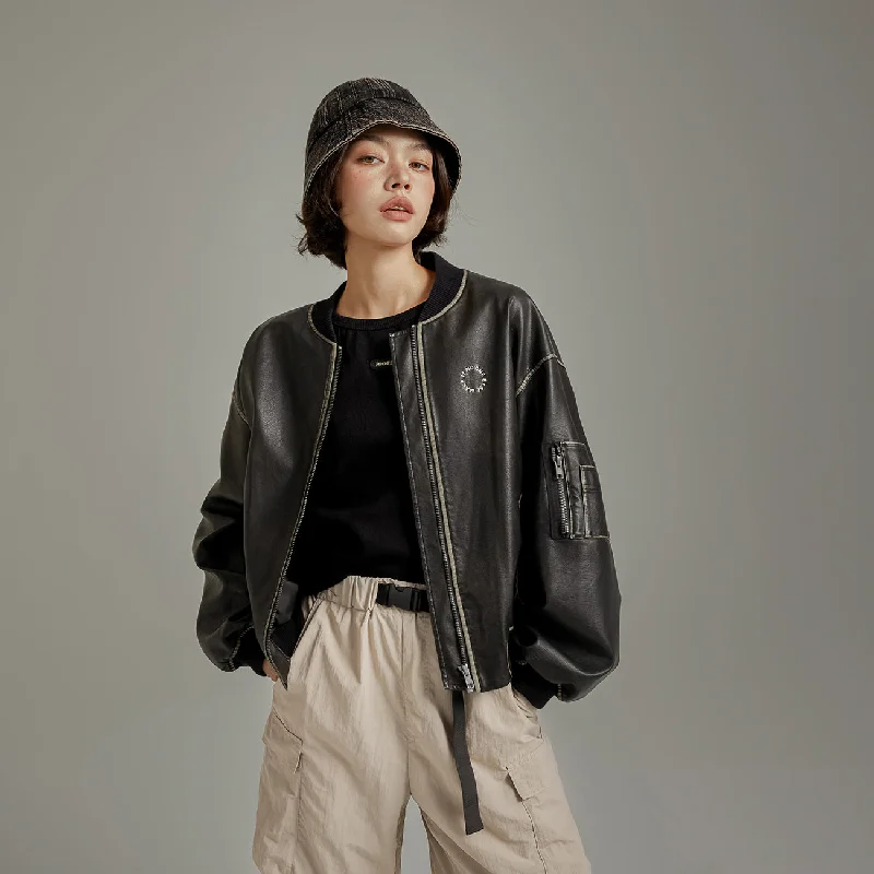 Soft Clothing Lined Leather Boxy Jacket