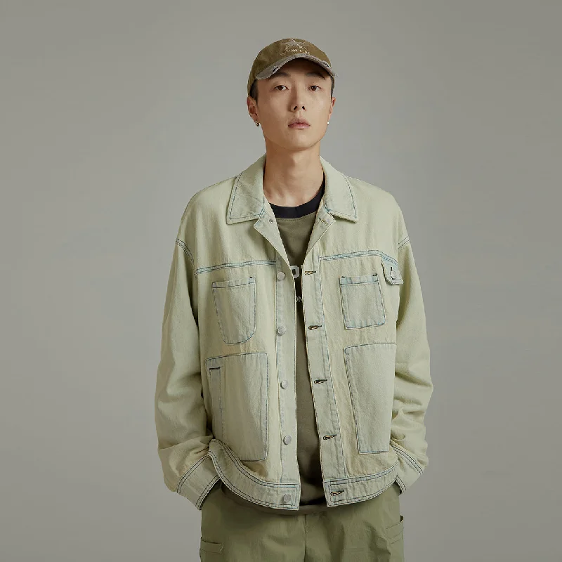 Simple Design Color Lined Pocket Denim Jacket