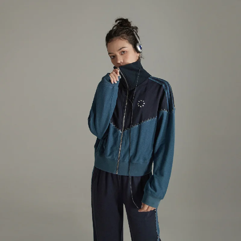 Lazy Style Stitch Color High Neck Zip-Up Jacket