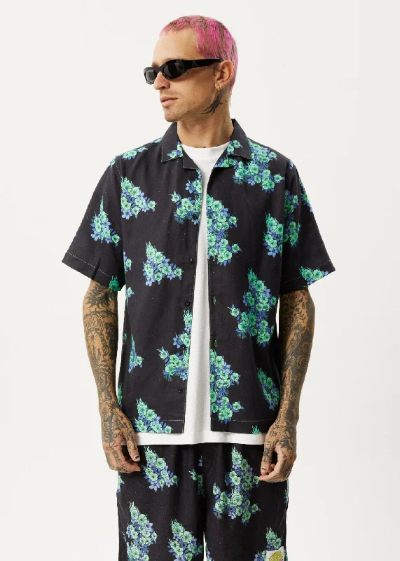 Effortless Style AFENDS Unisex House Of Darwin - Unisex Cuban Short Sleeve Shirt - Charcoal Floral