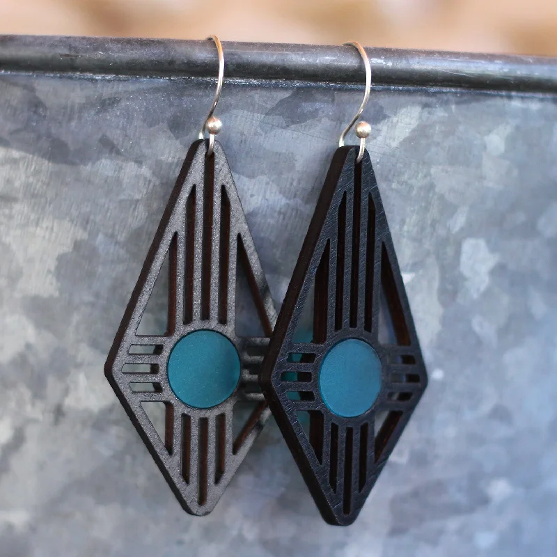 Urban Sense Diamond Zia Earrings in Black & Turquoise