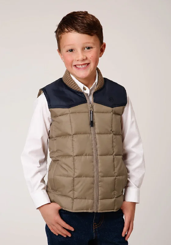 High-end Design Roper Boys Khaki/Blue Polyester Insulated Western Vest