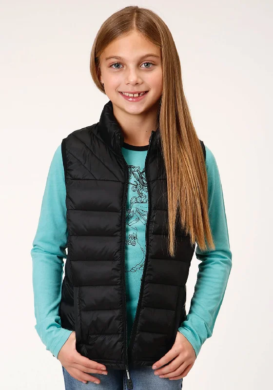 Street Fashion Roper Girls Kids Black Nylon Crushable Poly Filled Vest