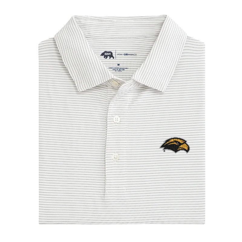 Mid-length Style Birdie Stripe Southern Miss Performance Polo - Mirage Grey