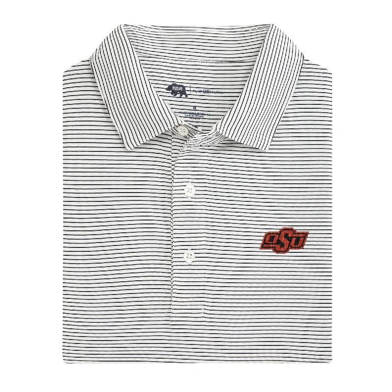 Minimal Style Birdie Stripe Oklahoma State Performance Polo - Black