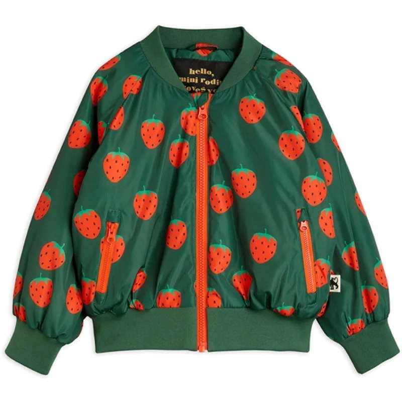 Short Design Mini Rodini Strawberries Aop Woven Baseball Jacket Green