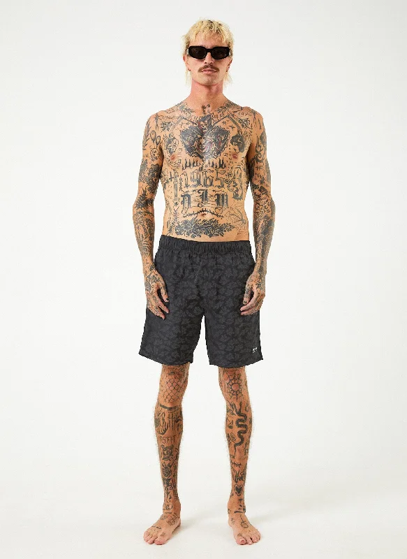 Exquisite Embroidery AFENDS Mens Baywatch Underworld - Elastic Waist Shorts - Black