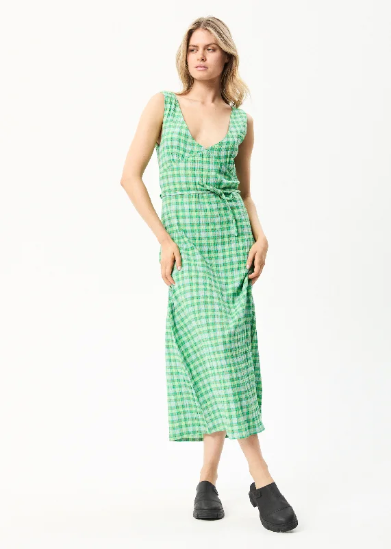 High-end atmosphere AFENDS Womens Tully - Seersucker Check Maxi Dress - Forest Check