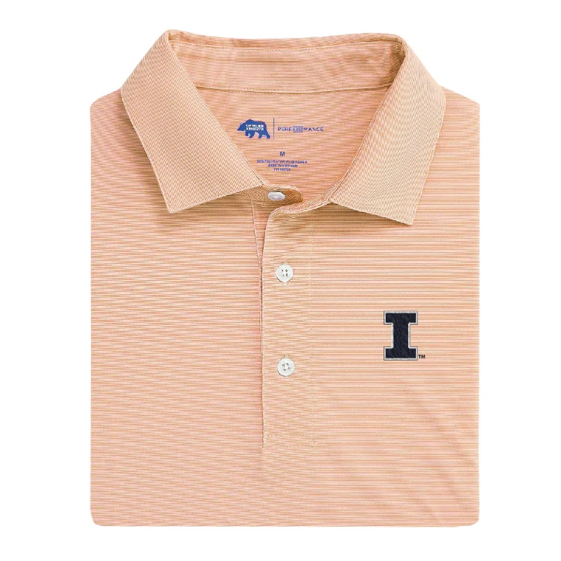 Extra long version Hairline Stripe Illinois Printed Performance Polo - Orange