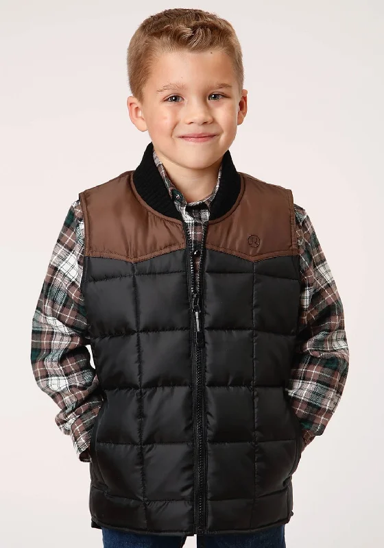 Relaxed And Casual Roper Boys Kids Black/Brown Polyester Quilted Poly-Filled Vest