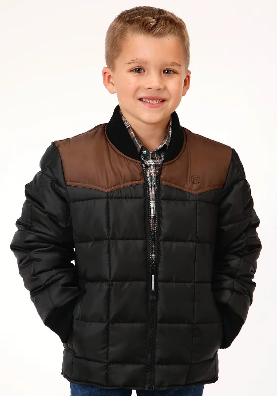 Casual And Versatile Roper Boys Kids Black/Brown Polyester Western Insulated Jacket