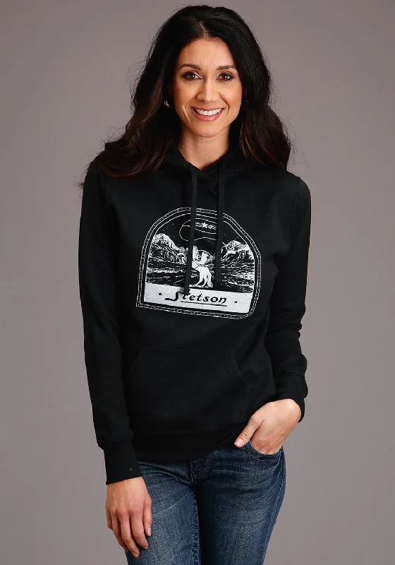 Denim Design Stetson Womens Black Cotton Blend Tombstone Cowboy Hoodie