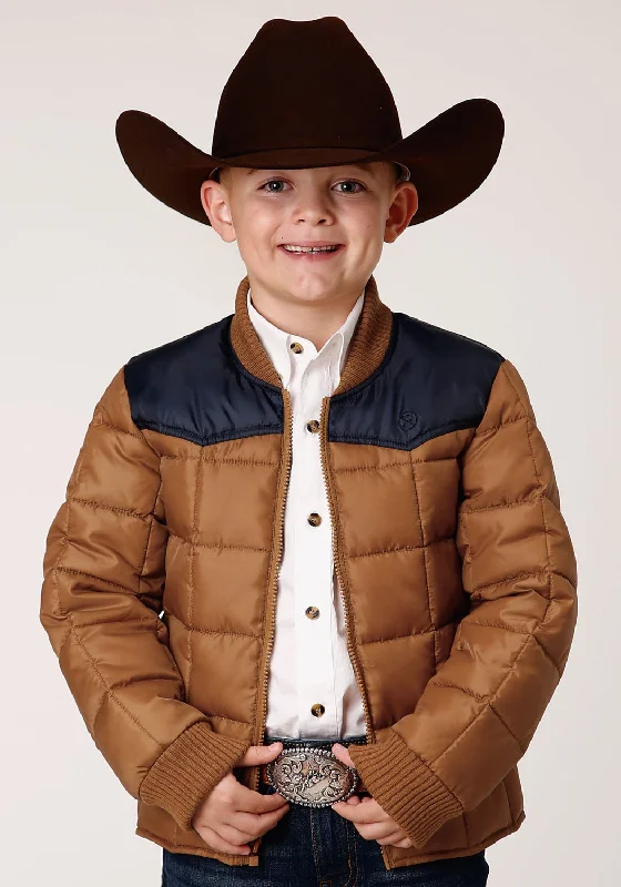 Fresh And Natural Roper Boys Kids Brown Polyester Quilted Poly-Filled Jacket