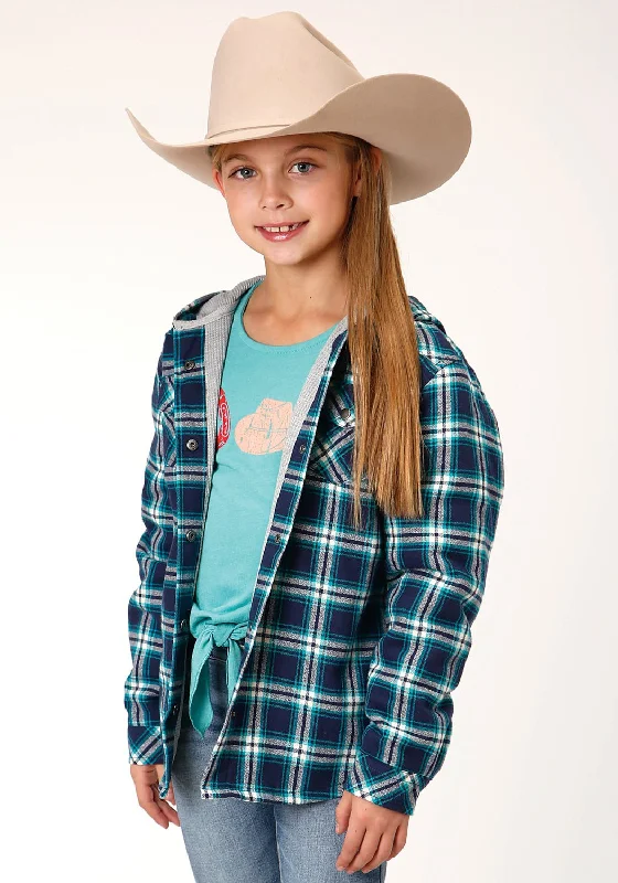 Feminine Charm Roper Girls Kids Blue/White 100% Cotton Thermal Lined Hooded Jacket