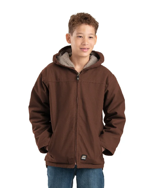 Relaxed Dresses Berne Youth Unisex Sherpa-Lined Softstone Duck Hooded Bark 100% Cotton Jacket