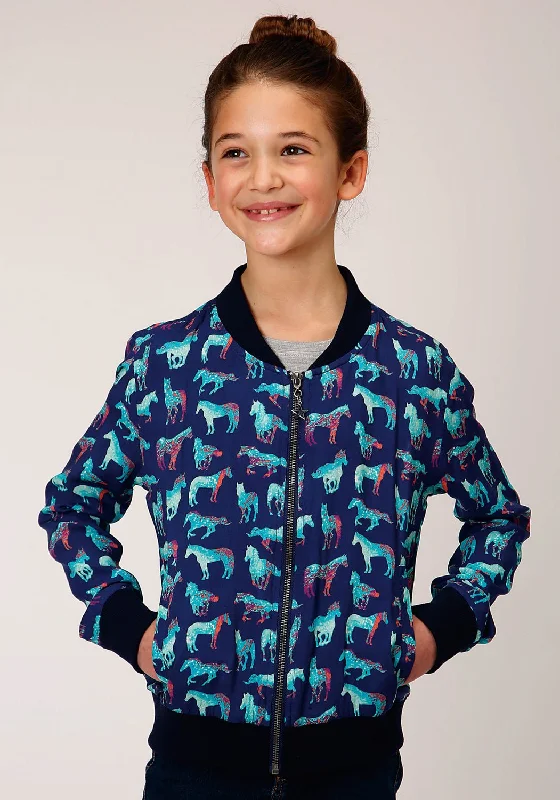 Casual Choice Roper Girls Blue Rayon/Nylon Wild Horse Bomber Jacket