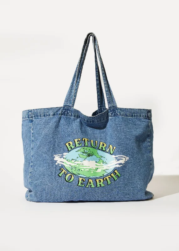 Urban Style AFENDS Unisex House Of Darwin - Denim Oversized Tote Bag - Worn Blue