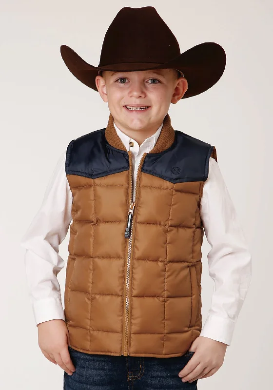 Low-key Luxury Roper Boys Kids Brown Polyester Quilted Poly-Filled Two-Tone Vest