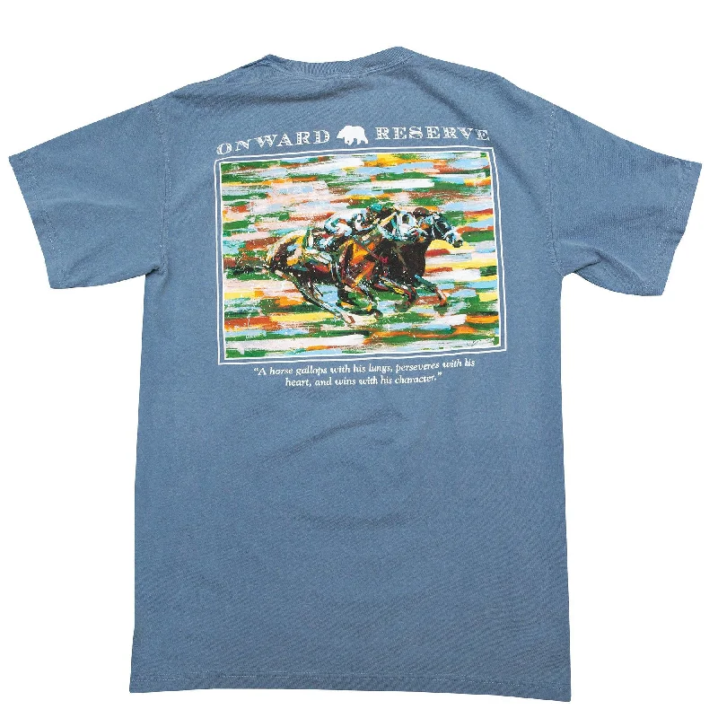 Avant-garde Design Horse Track Short Sleeve Tee - Washed Blue