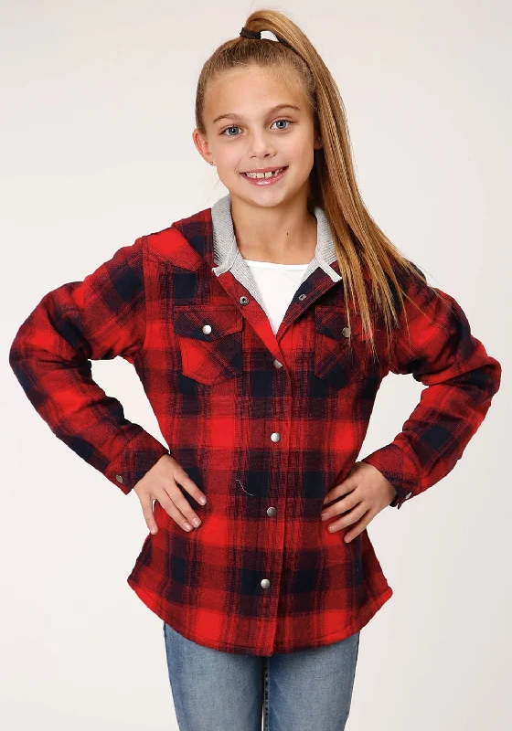 High Street Fashion Roper Girls Kids Red 100% Cotton Thermal Lined Hooded Jacket