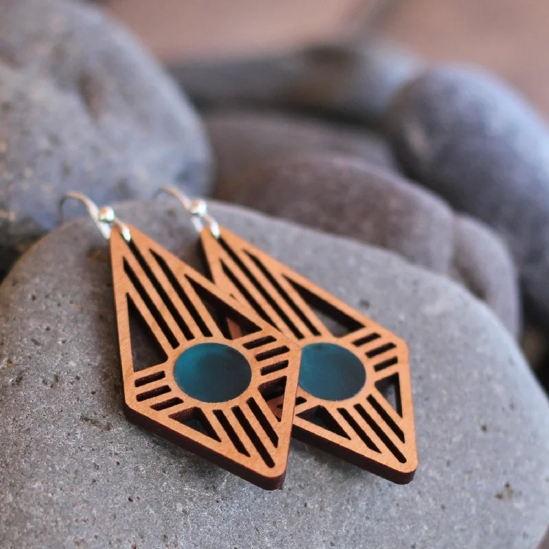 Bright Colors Diamond Zia Earrings in Cherry & Turquoise