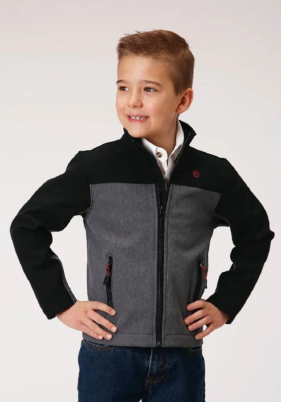 Embroidered Letters Roper Boys Black/Grey Polyester Softshell Fleece Jacket