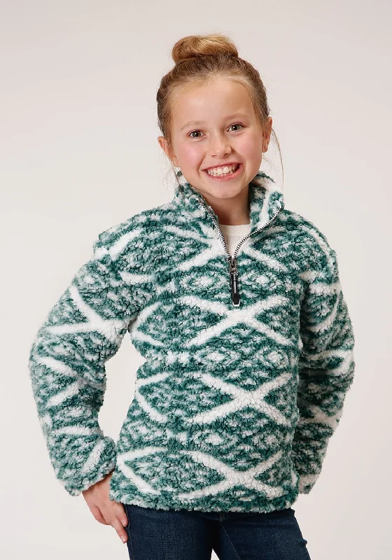 Warm Comfort Roper Girls Green/White Polyester Diamond Polar Fleece Jacket