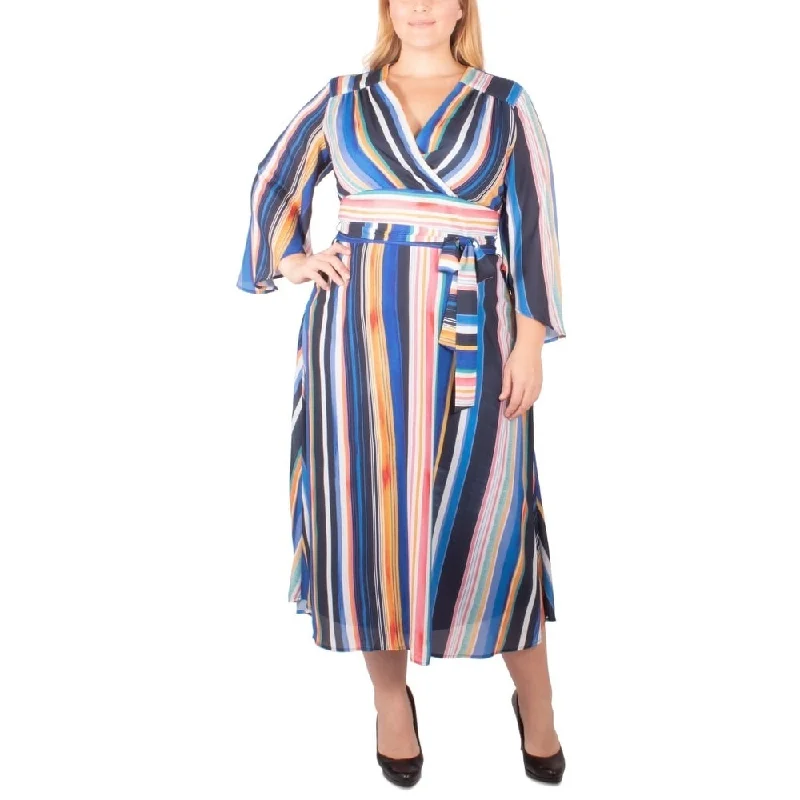 Sweet Breath Ny Collection Women's Striped Belted Wrap Dress Navy Size 1X