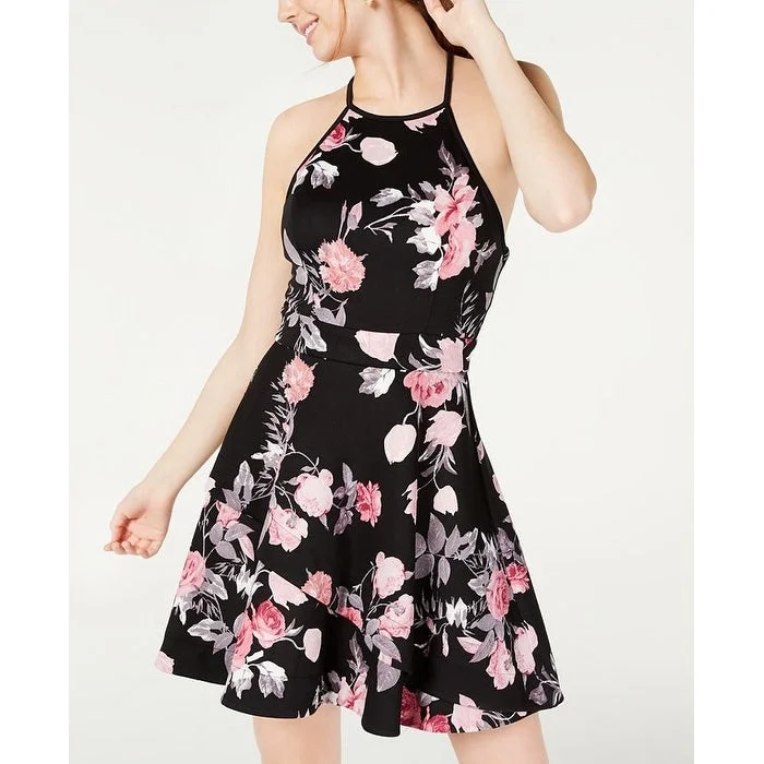 Street Cool Speechless Women's Floral Print Short Halter Dress Black Size 11