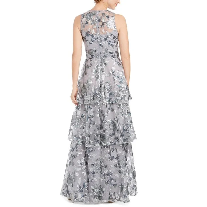 Artistic Temperament Calvin Klein Women's Embellished Tiered Gown Gray Size 2