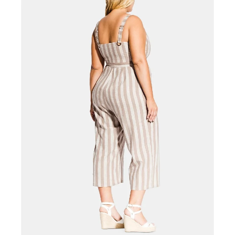 Fashionable In The Times City Chic Women's Trendy Carmine Striped Cropped Jumpsuit White Size 24W Fashionable In The Times City Chic Women's Trendy Carmine Striped Cropped Jumpsuit White Size 24W