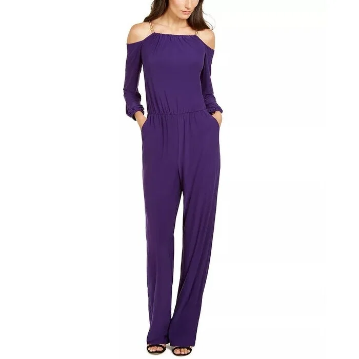 British Style Ny Collection Women's Chain Link Jumpsuit Purple Size Petite Small