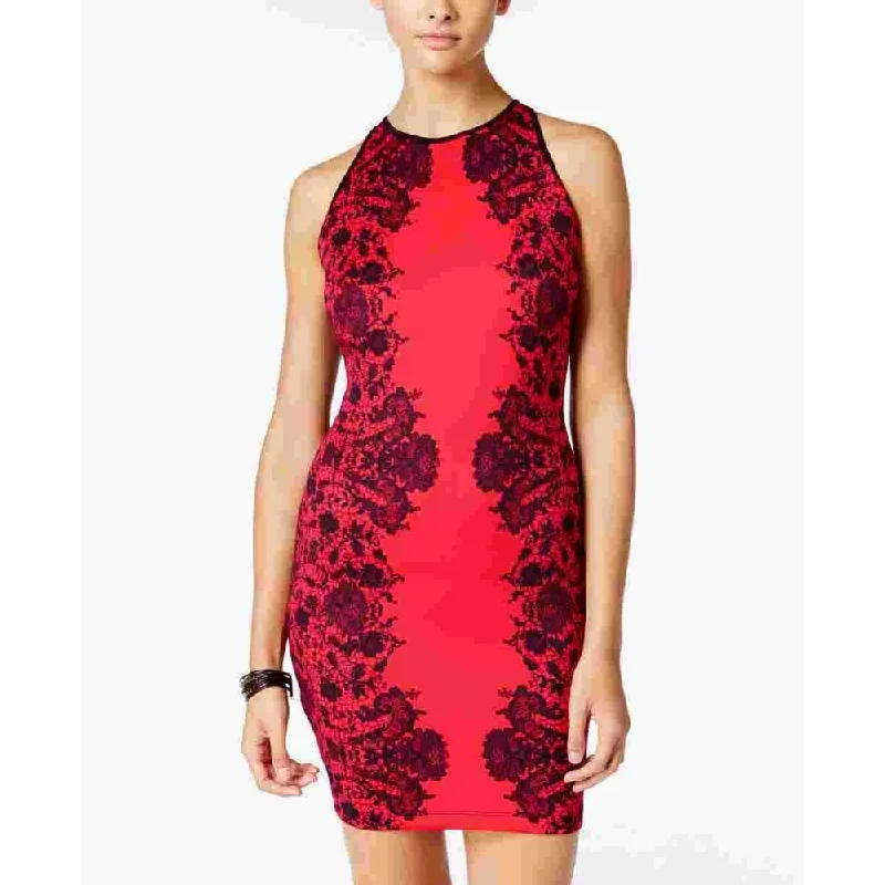 Soft Wear B Darlin Women's Zippered Printed Sleeveless Halter Short Body Con Party Dress Wine Size 7/8 - 7 Soft Wear B Darlin Women's Zippered Printed Sleeveless Halter Short Body Con Party Dress Wine Size 7/8 - 7