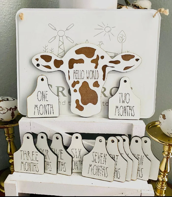 Warm Comfort White Cow Baby Announcement & Monthly Milestone