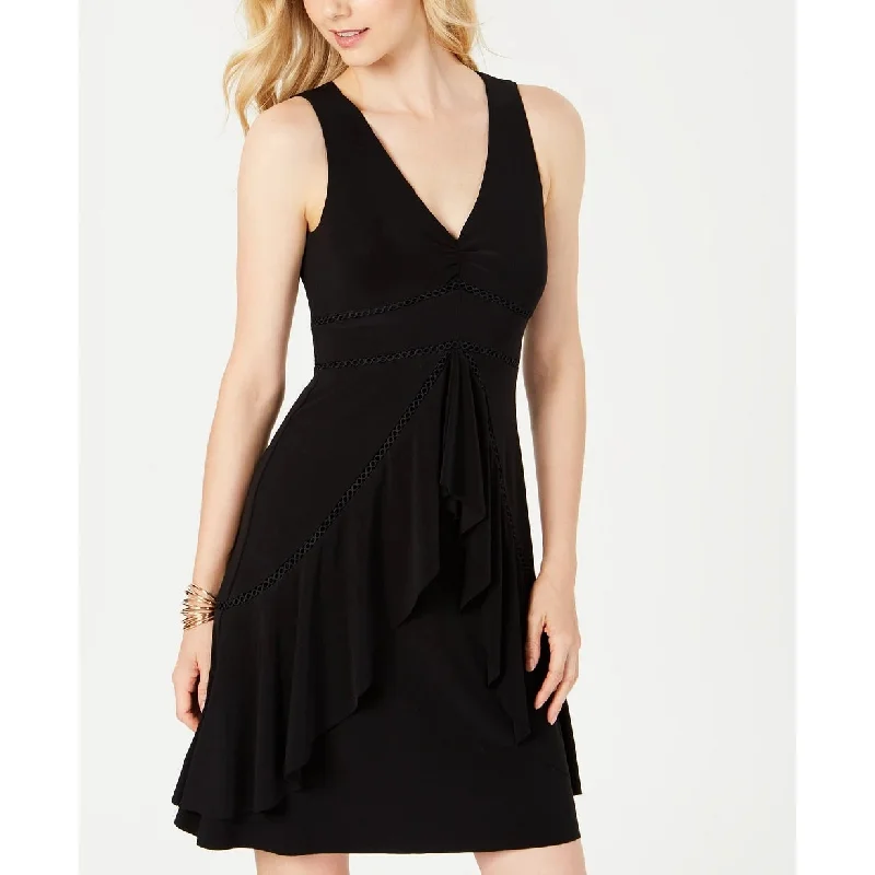 Comfortable Fashion Taylor Women's Ruffled V-Neck Dress Black Size 10