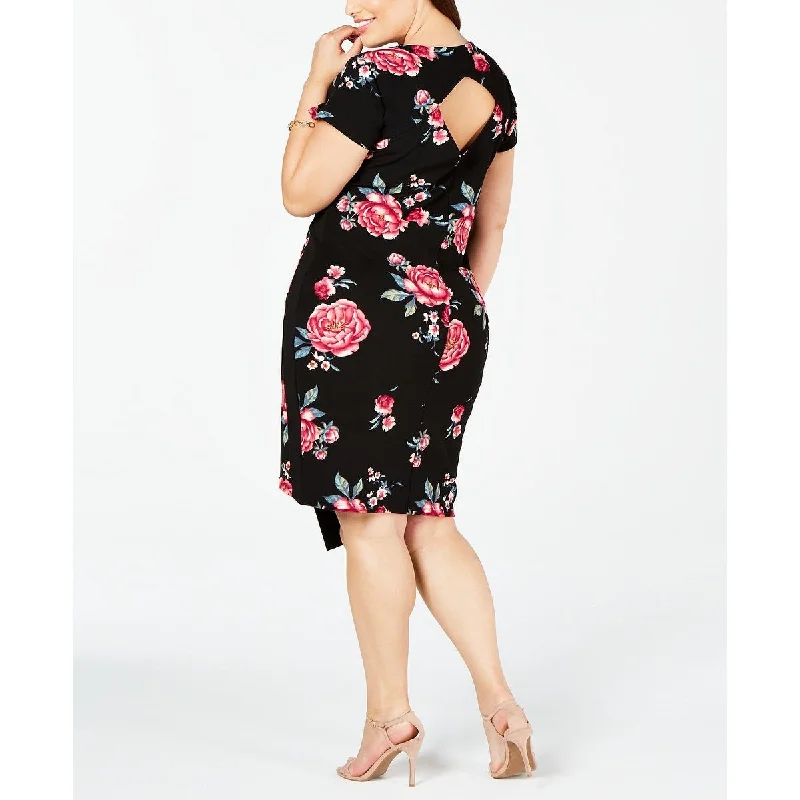 Cozy Shirts Crave Fame Women's New Floral Short Sleeve Body Con Dress Black Size 3X