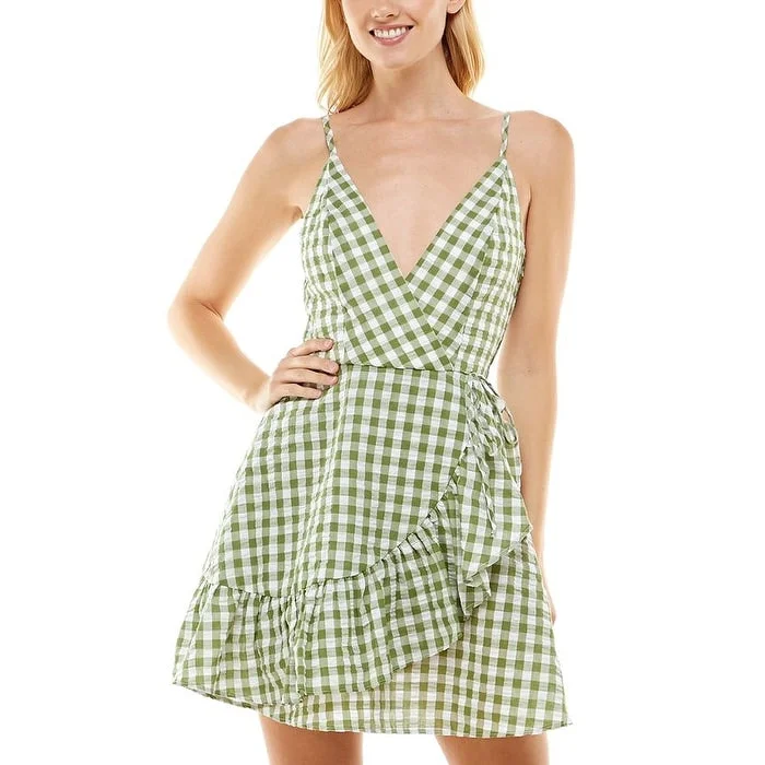 Avant-garde Design Speechless Junior's Gingham Cotton Faux-Wrap Dress Green Size Xl