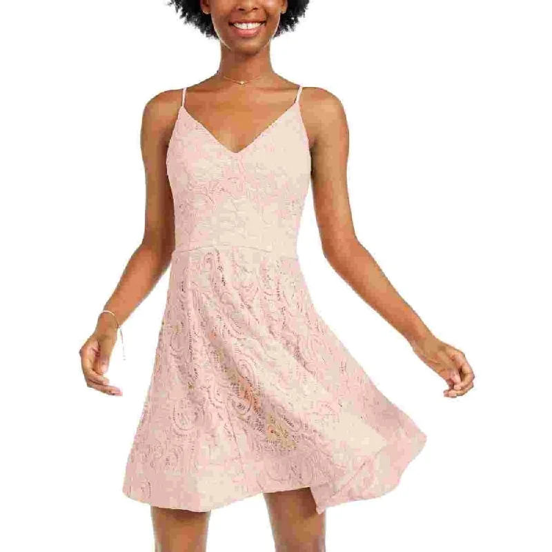 Youthful Style Sequin Hearts Women's Spaghetti Strap V Neck Above The Knee Fit Flare Dress Pink Size 3 Youthful Style Sequin Hearts Women's Spaghetti Strap V Neck Above The Knee Fit Flare Dress Pink Size 3